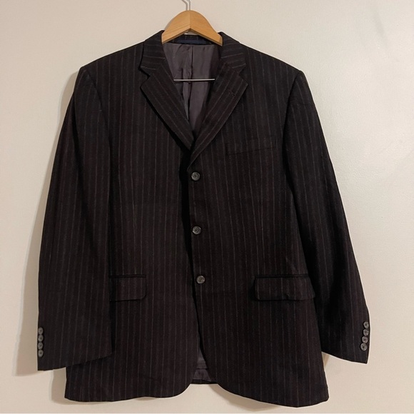 burberry brown  wool cashmere pinstripe blazer 44R - Picture 1 of 8